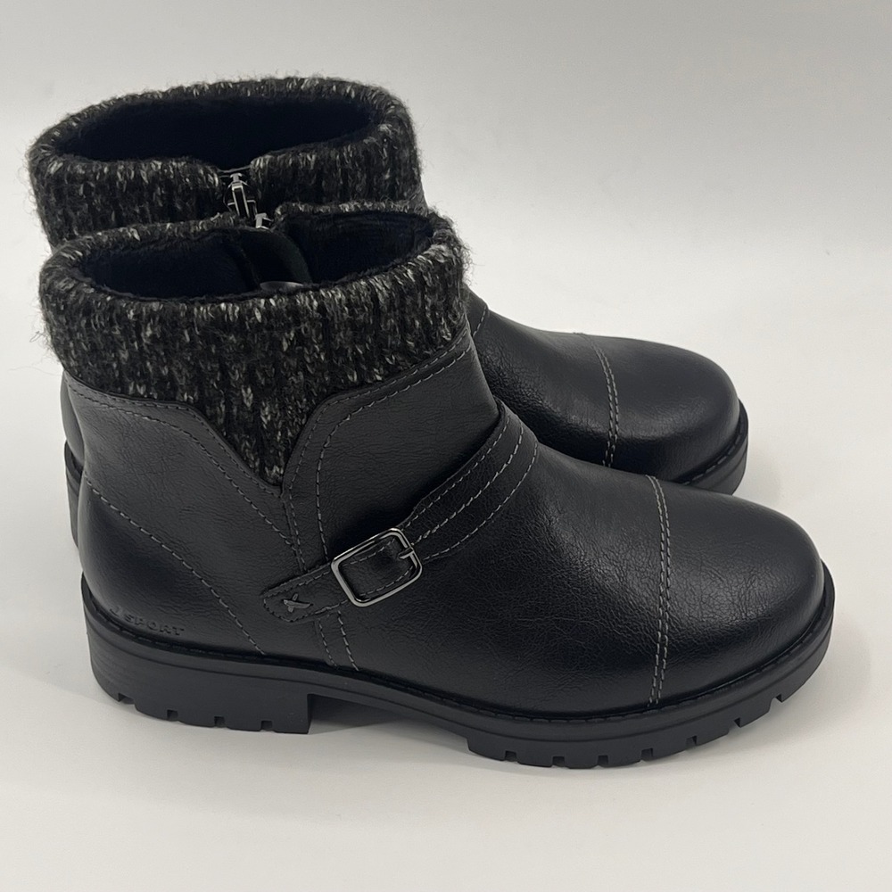 J Sport‎ Violet Black Ankle Boots Knit Collar Lug Sole Womens 6.5 S5VLT01 NEW